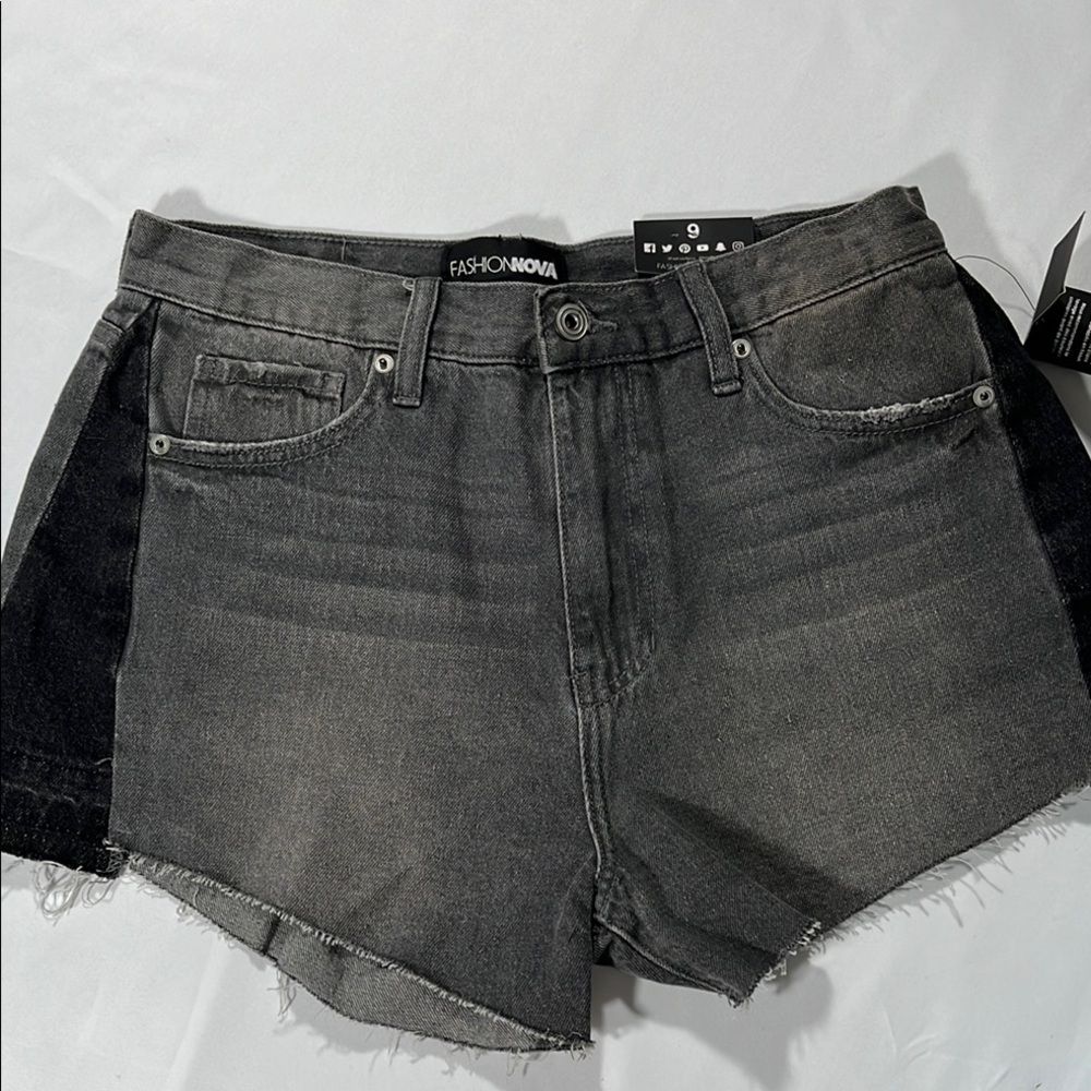 Fashion Nova Charcoal and Black Denim Shorts
